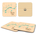 Fulton Chain of Lakes NY birchwood 4x4 inch decorative coaster set by Lakebound - Trays4Us