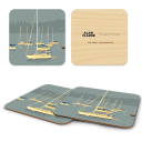 Golden Sailboat birchwood 4x4 inch decorative coaster set by Alan Claude - Trays4Us