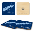Green Lake WI - navy birchwood 4x4 inch decorative coaster set by Lakebound - Trays4Us
