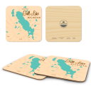 Gull Lake MI birchwood 4x4 inch decorative coaster set by Lakebound - Trays4Us