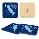 Gull Lake MI Navy birchwood 4x4 inch decorative coaster set by Lakebound - Trays4Us