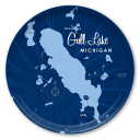 Gull Lake MI Navy birchwood decorative serving tray round 15.7 inch by Lakebound - Trays4Us