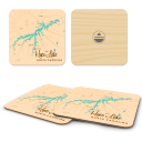 Hyco Lake NC birchwood 4x4 inch decorative coaster set by Lakebound - Trays4Us