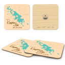 Kingston Lake MI birchwood 4x4 inch decorative coaster set by Lakebound - Trays4Us