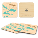 Lake Angelus MI birchwood 4x4 inch decorative coaster set by Lakebound - Trays4Us
