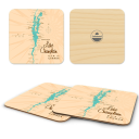 Lake Champlain NY birchwood 4x4 inch decorative coaster set by Lakebound - Trays4Us