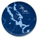 Lake Chetek WI - navy birchwood decorative serving tray round 15.7 inch by Lakebound - Trays4Us