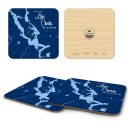 Lake Chetek WI - navy birchwood 4x4 inch decorative coaster set by Lakebound - Trays4Us