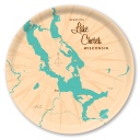 Lake Chetek WI birchwood decorative serving tray round 15.7 inch by Lakebound - Trays4Us