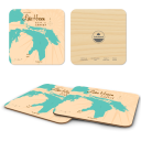 Lake Huron MI birchwood 4x4 inch decorative coaster set by Lakebound - Trays4Us