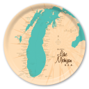 Lake Michigan MI birchwood decorative serving tray round 15.7 inch by Lakebound - Trays4Us