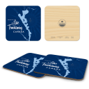 Lake Temiskaming CAN Navy birchwood 4x4 inch decorative coaster set by Lakebound - Trays4Us