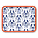 Lobster Damask Pattern - Blue birchwood decorative serving tray large 16.5x12.5 inch by Kate Nelligan - Trays4Us