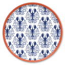 Lobster Damask Pattern - Blue birchwood decorative serving tray round 15.7 inch by Kate Nelligan - Trays4Us