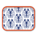 Lobster Damask Pattern - Blue birchwood decorative serving tray medium 11x8 inch by Kate Nelligan - Trays4Us