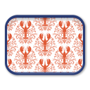 Lobster Damask Pattern - Red birchwood decorative serving tray medium 11x8 inch by Kate Nelligan - Trays4Us