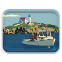 Lobstering at The Nubble birchwood decorative serving tray large 16.5x12.5 inch by Alan Claude - Trays4Us