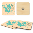 Lochloosa and Orange Lakes FL birchwood 4x4 inch decorative coaster set by Lakebound - Trays4Us