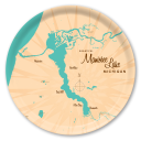 Manistee Lake MI birchwood decorative serving tray round 15.7 inch by Lakebound - Trays4Us