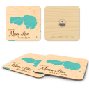 Marion Lake MN birchwood 4x4 inch decorative coaster set by Lakebound - Trays4Us