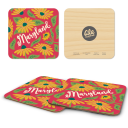 Maryland MD - Black-eyed Susans birchwood 4x4 inch decorative coaster set by Ale Rodriguez-Gitler - Trays4Us