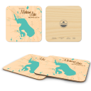 Medicine Lake MN birchwood 4x4 inch decorative coaster set by Lakebound - Trays4Us