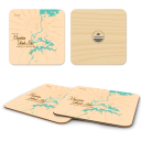 Mountain Island Lake NC birchwood 4x4 inch decorative coaster set by Lakebound - Trays4Us
