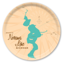 Nottawa Lake MI birchwood decorative serving tray round 15.7 inch by Lakebound - Trays4Us