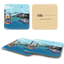 Perkins Cove Drawbridge ME birchwood 4x4 inch decorative coaster set by Alan Claude - Trays4Us