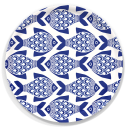 Porcelain Fish birchwood decorative serving tray round 15.7 inch by Kate Nelligan - Trays4Us