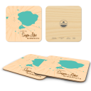 Sugar Lake MN birchwood 4x4 inch decorative coaster set by Lakebound - Trays4Us