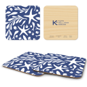 Tidepool - Blue birchwood 4x4 inch decorative coaster set by Kate Nelligan - Trays4Us
