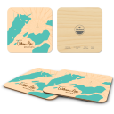 Wilkins Lake MN birchwood 4x4 inch decorative coaster set by Lakebound - Trays4Us