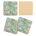 Otter Tail Lake 1965 birchwood 4x4 inch decorative coaster set by Historical Map - Trays4Us