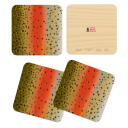 Rainbow Trout Pattern birchwood 4x4 inch decorative coaster set by Little Rocks Design - Trays4Us