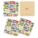 Tinned Fish birchwood 4x4 inch decorative coaster set by Little Rocks Design - Trays4Us
