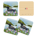 Loon and Lady Slippers birchwood 4x4 inch decorative coaster set by Little Rocks Design - Trays4Us