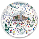 Ski Lodge birchwood decorative serving tray round 15.7 inch by Michael Storrings - Trays4Us