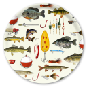 Midwest Fishing birchwood decorative serving tray round 15.7 inch by Little Rocks Design - Trays4Us