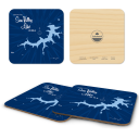 Sun Valley Lake IA - Navy birchwood 4x4 inch decorative coaster set by Lakebound - Trays4Us